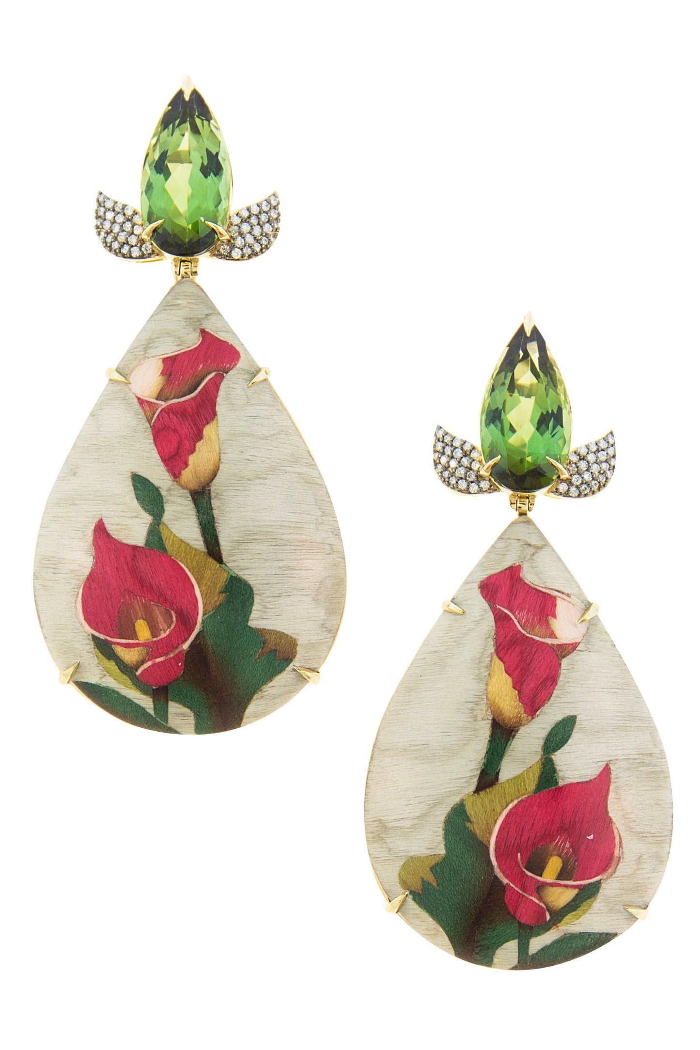 SILVIA FURMANOVICH-Green Tourmaline Marquetry Earrings-YELLOW GOLD