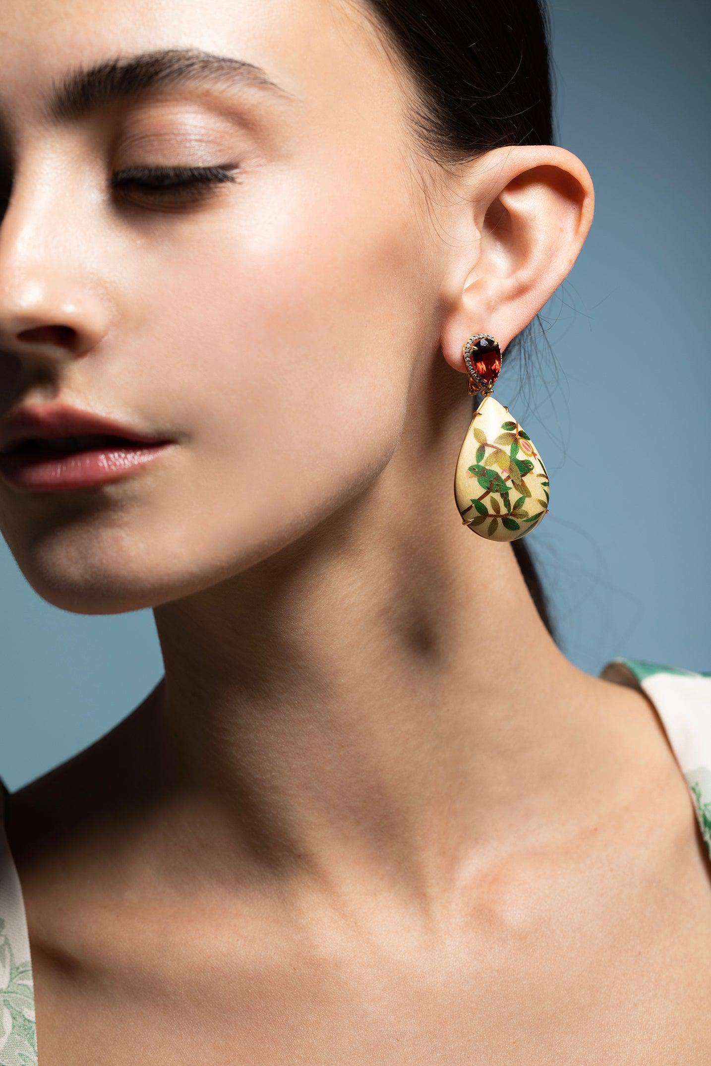SILVIA FURMANOVICH-Marquetry Bird Earrings-YELLOW GOLD