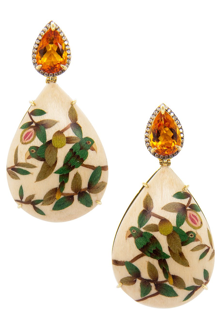 SILVIA FURMANOVICH-Marquetry Bird Earrings-YELLOW GOLD
