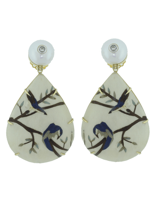 SILVIA FURMANOVICH-Marquetry Blue Bird Earrings-YELLOW GOLD