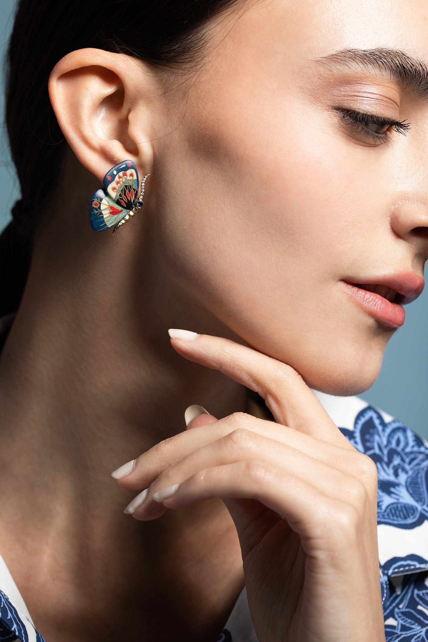 SILVIA FURMANOVICH-Marquetry Butterfly Earrings-YELLOW GOLD