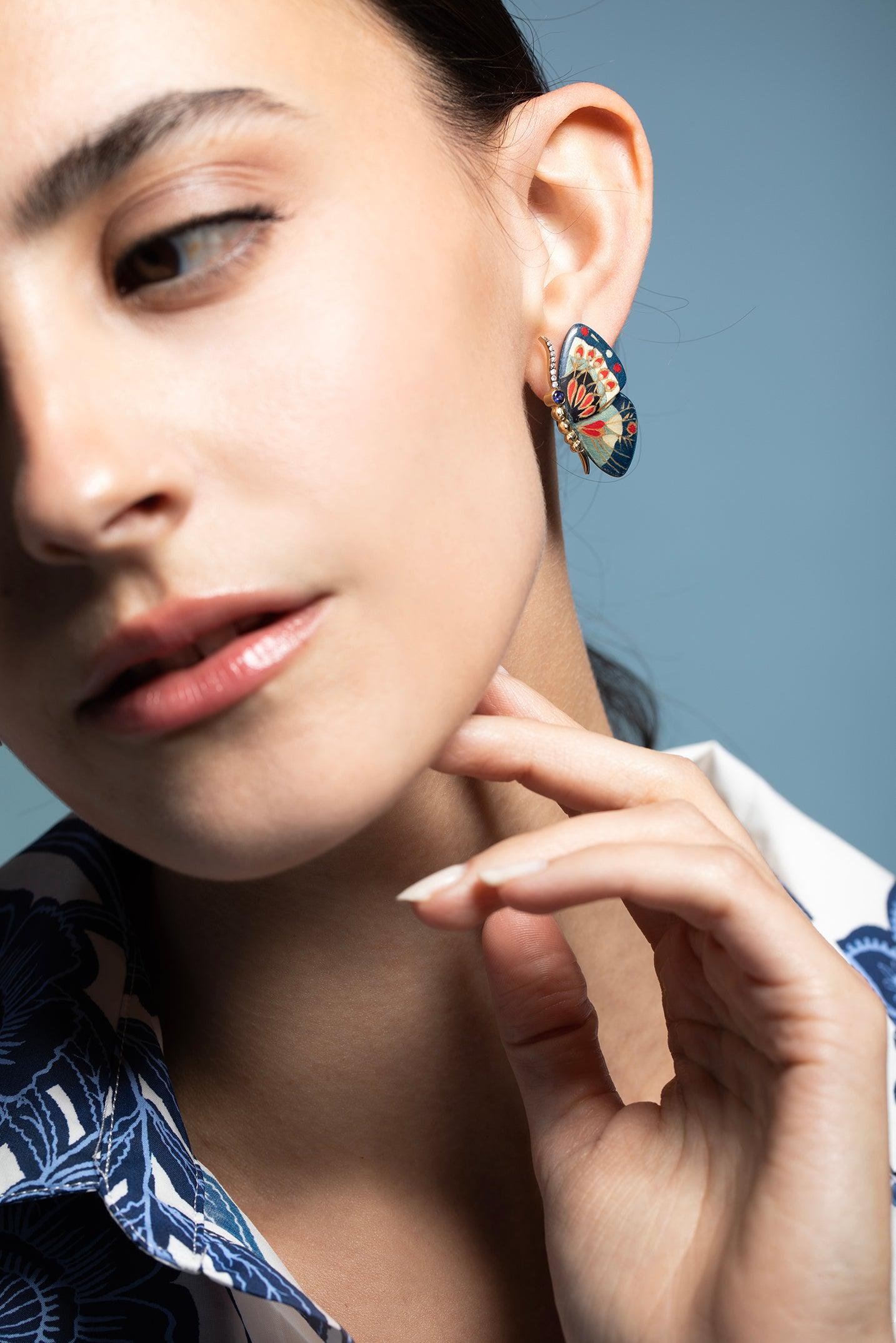 SILVIA FURMANOVICH-Marquetry Butterfly Earrings-YELLOW GOLD