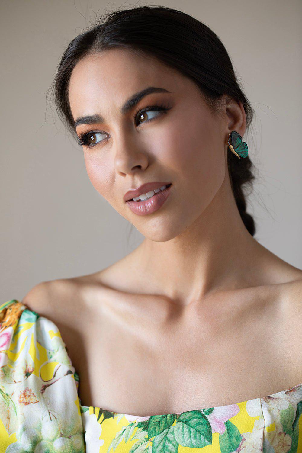 SILVIA FURMANOVICH-Marquetry Butterfly Earrings - Green-YELLOW GOLD