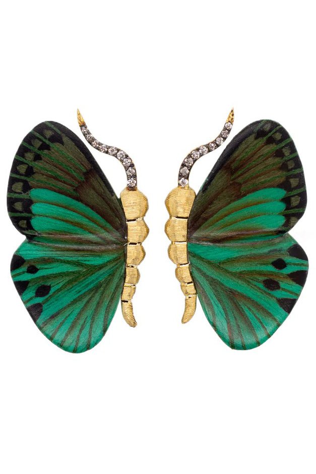 SILVIA FURMANOVICH-Marquetry Butterfly Earrings - Green-YELLOW GOLD