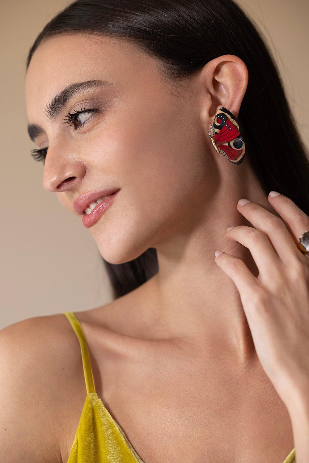 SILVIA FURMANOVICH-Marquetry Butterfly Earrings - Red-YELLOW GOLD