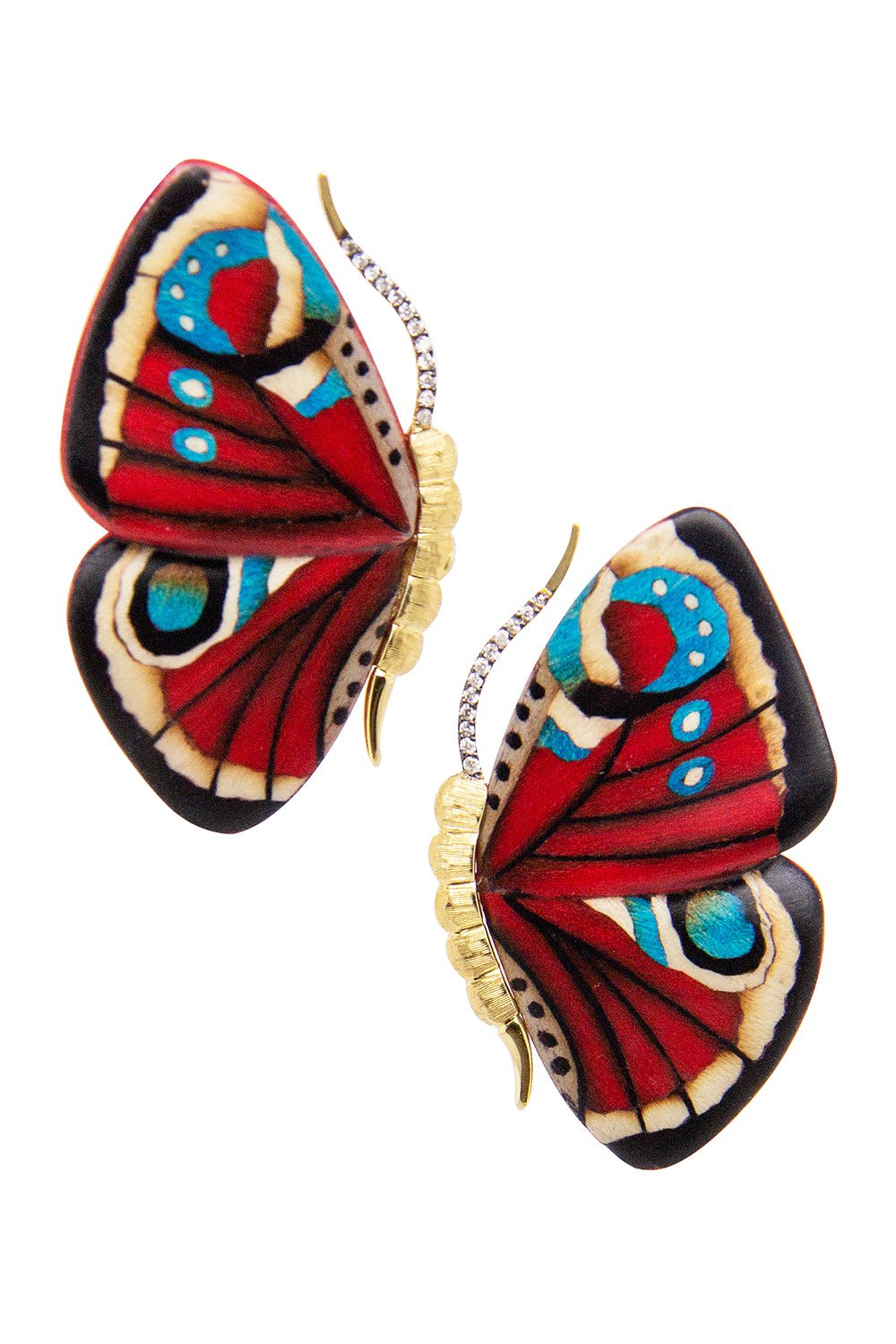 SILVIA FURMANOVICH-Marquetry Butterfly Earrings - Red-YELLOW GOLD