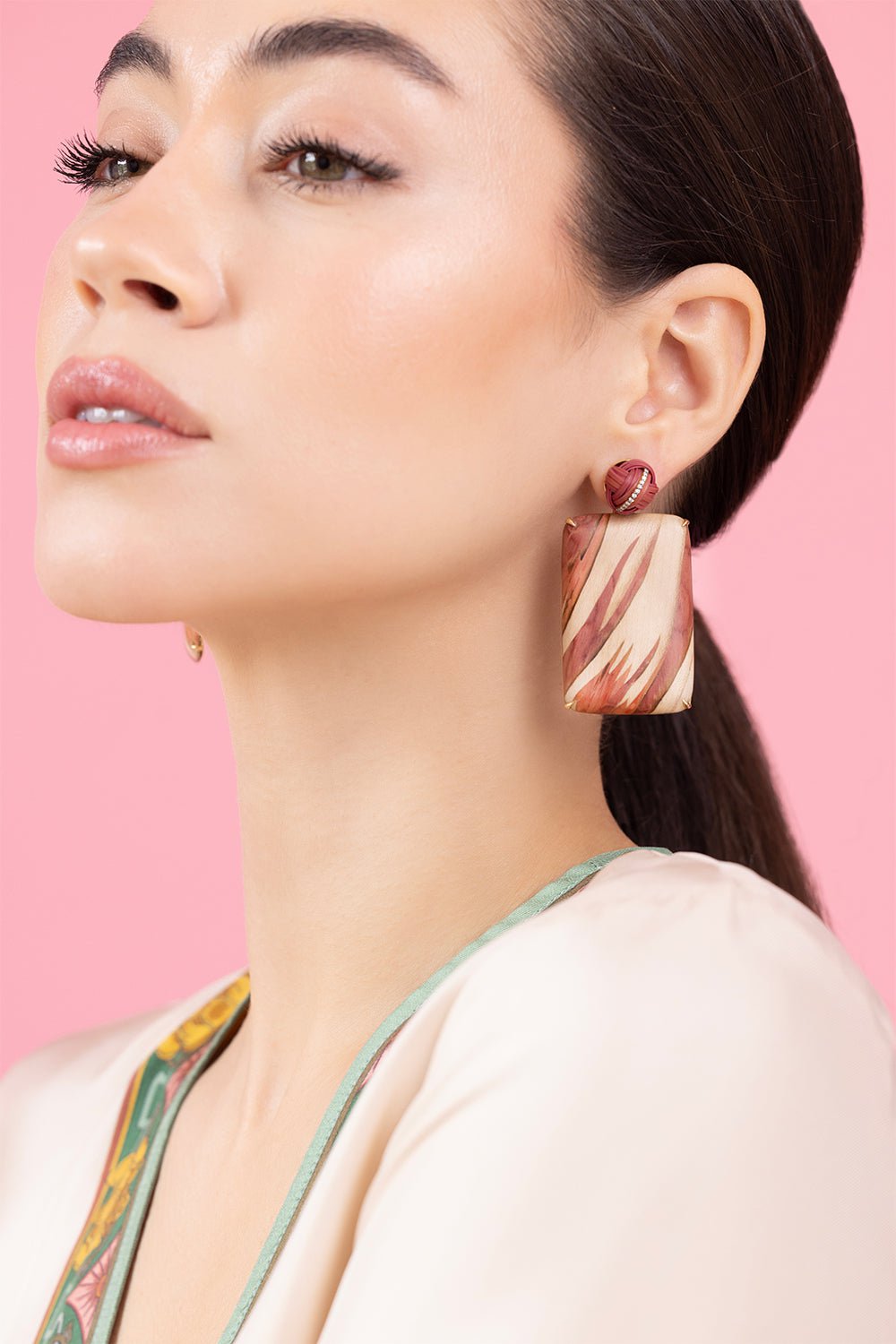 Silvia FURMANOVICH: Marquetry Floral Bamboo Diamond Earrings