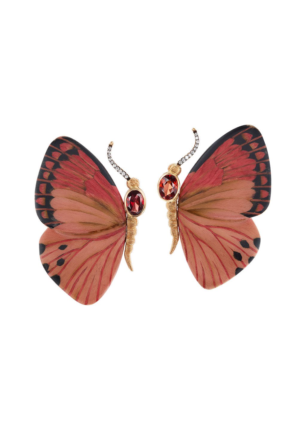 SILVIA FURMANOVICH-Marquetry Garnet Pink Butterfly Earrings-YELLOW GOLD