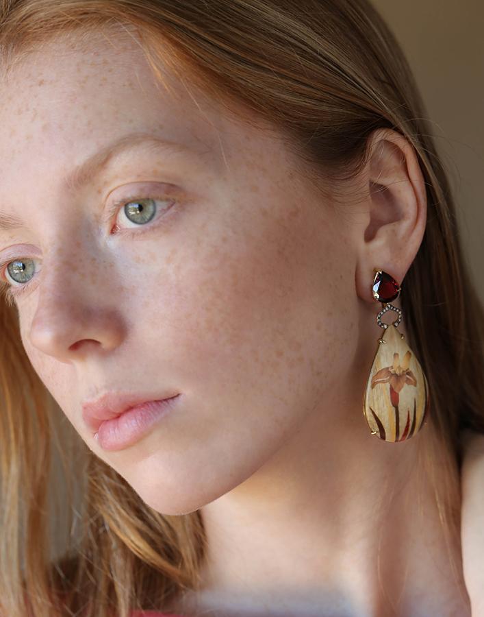 SILVIA FURMANOVICH-Marquetry Iris Earrings-YELLOW GOLD