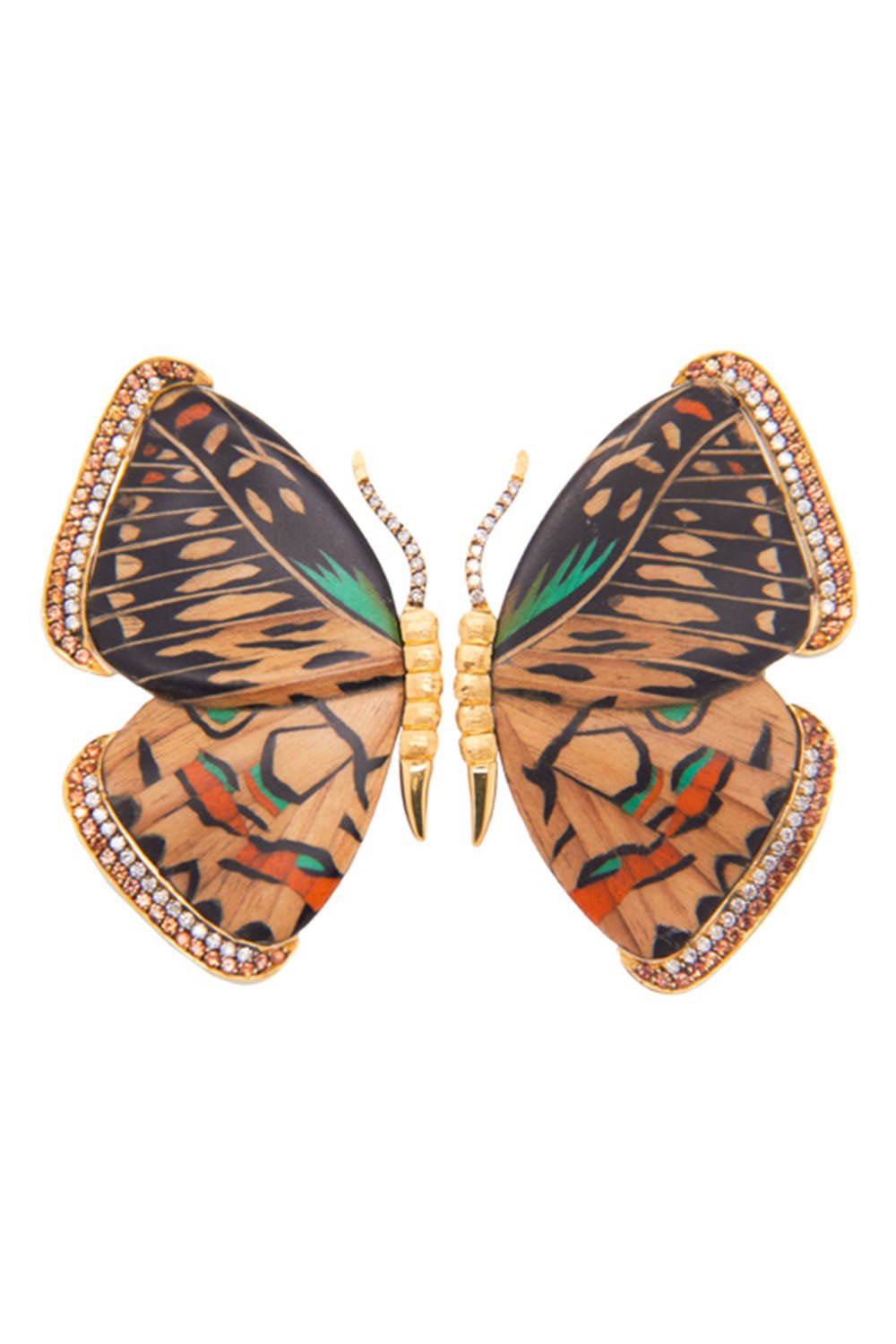 SILVIA FURMANOVICH-Marquetry Neutral Butterfly Earrings-YELLOW GOLD