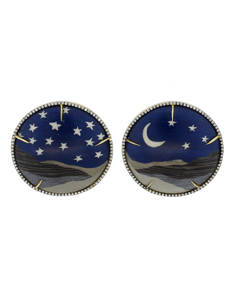SILVIA FURMANOVICH-Marquetry Night Sky Moon And Star Earrings-YELLOW GOLD