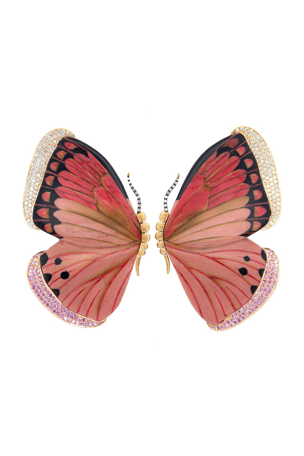 SILVIA FURMANOVICH-Marquetry Pink Black Butterfly Earrings-YELLOW GOLD