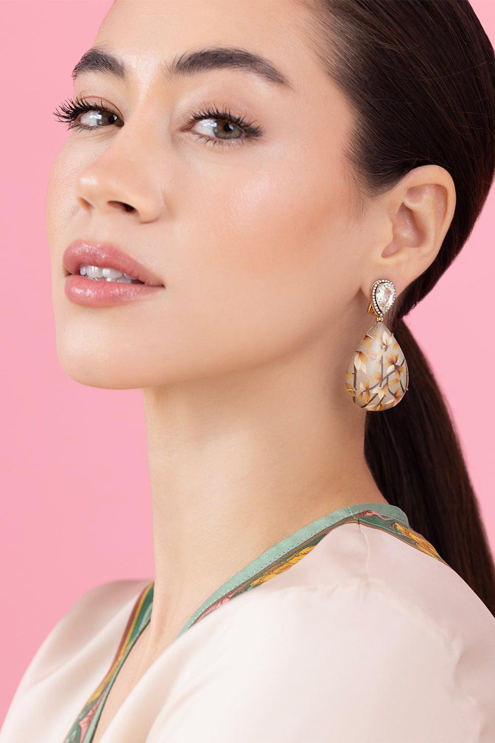 SILVIA FURMANOVICH-Marquetry Prasiolite Diamond Earrings-YELLOW GOLD