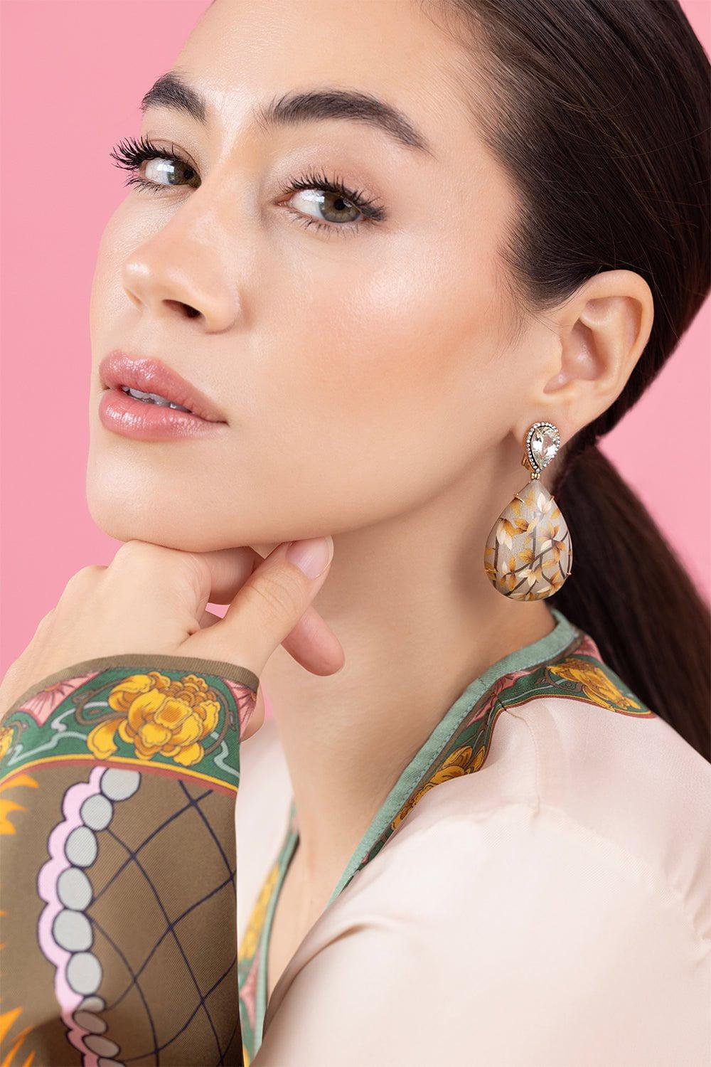 SILVIA FURMANOVICH-Marquetry Prasiolite Diamond Earrings-YELLOW GOLD
