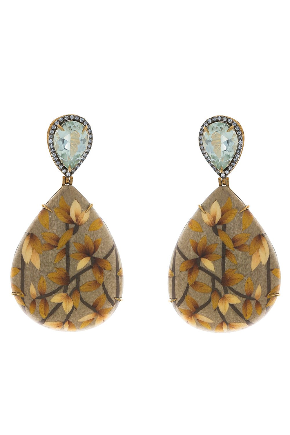 SILVIA FURMANOVICH-Marquetry Prasiolite Diamond Earrings-YELLOW GOLD