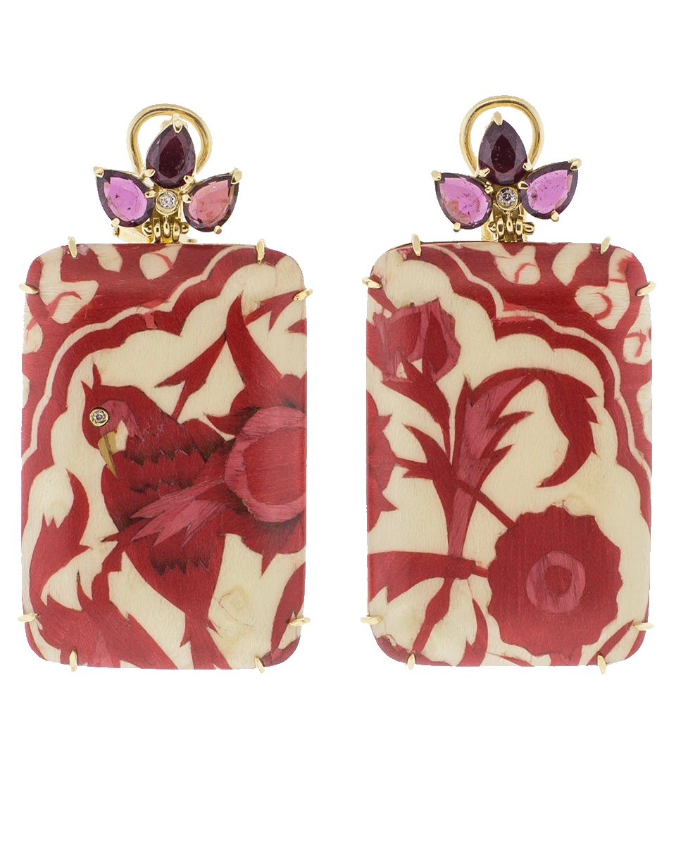 SILVIA FURMANOVICH-Marquetry Red Bird Earrings-YELLOW GOLD