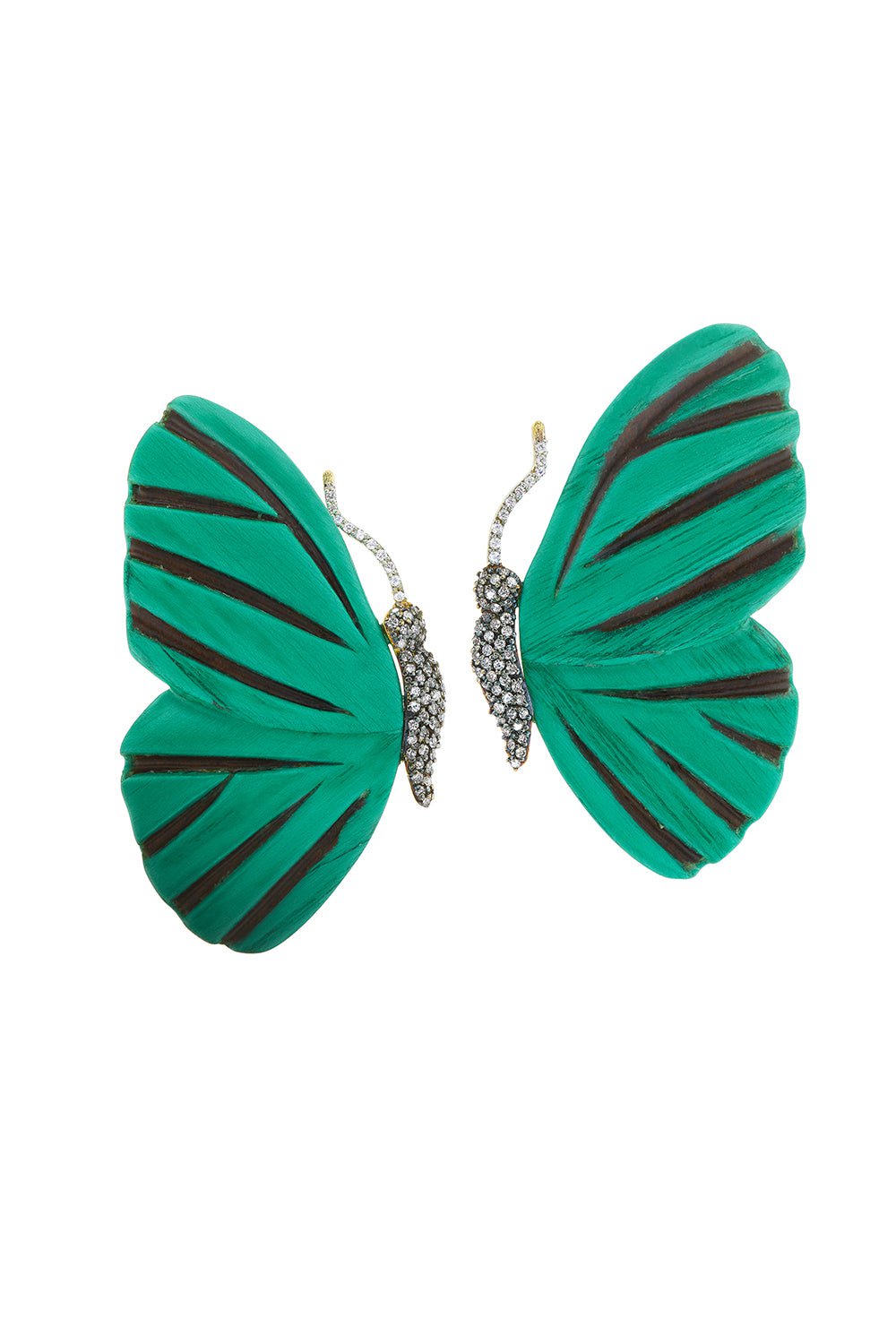 SILVIA FURMANOVICH-Marquetry Teal Butterfly Earrings-YELLOW GOLD