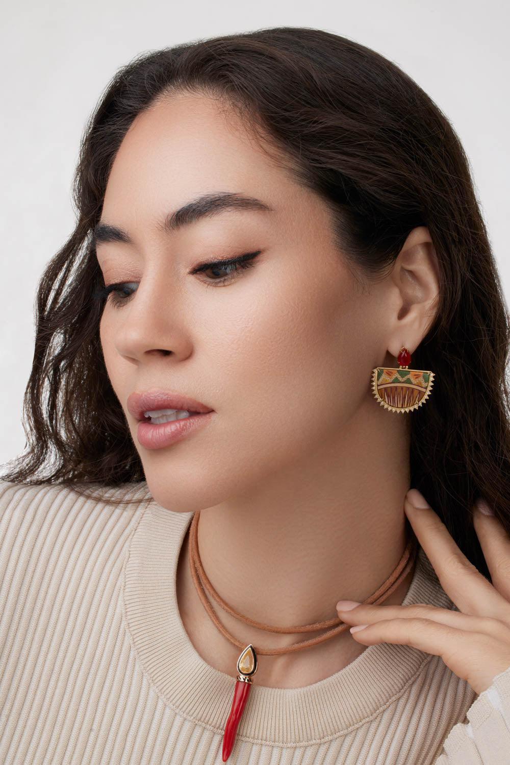 Marquetry Tibetan Rose Earrings-YELLOW GOLD-JEWELRYFINE JEWELEARRING-SILVIA FURMANOVICH