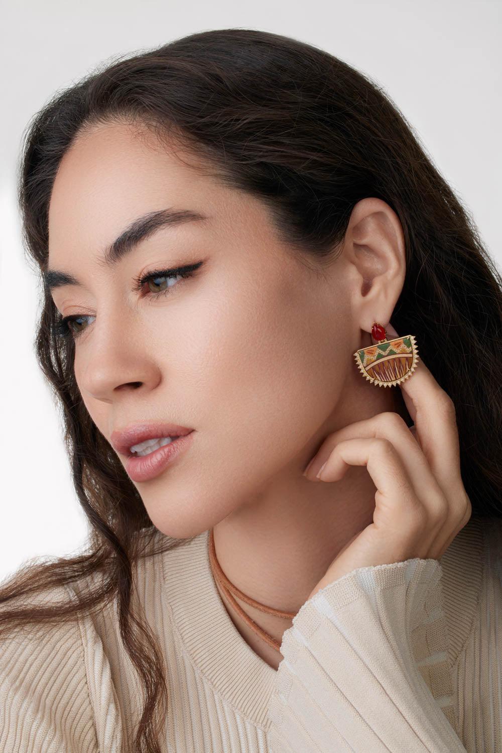 Marquetry Tibetan Rose Earrings-YELLOW GOLD-JEWELRYFINE JEWELEARRING-SILVIA FURMANOVICH