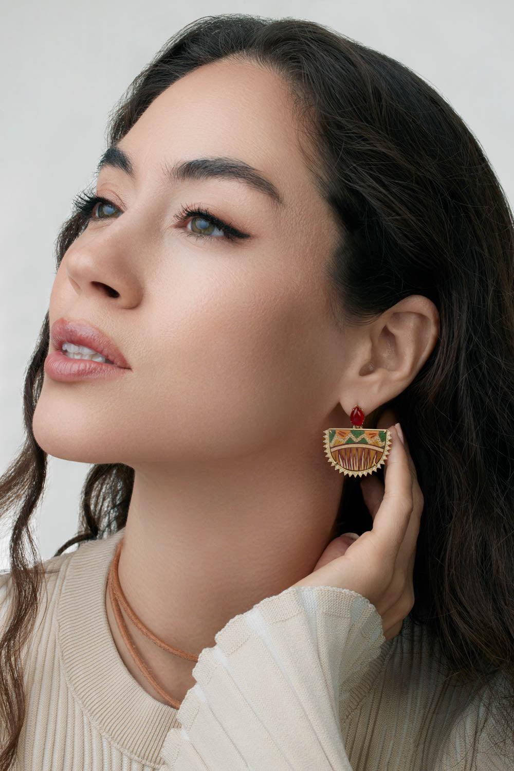 Marquetry Tibetan Rose Earrings-YELLOW GOLD-JEWELRYFINE JEWELEARRING-SILVIA FURMANOVICH