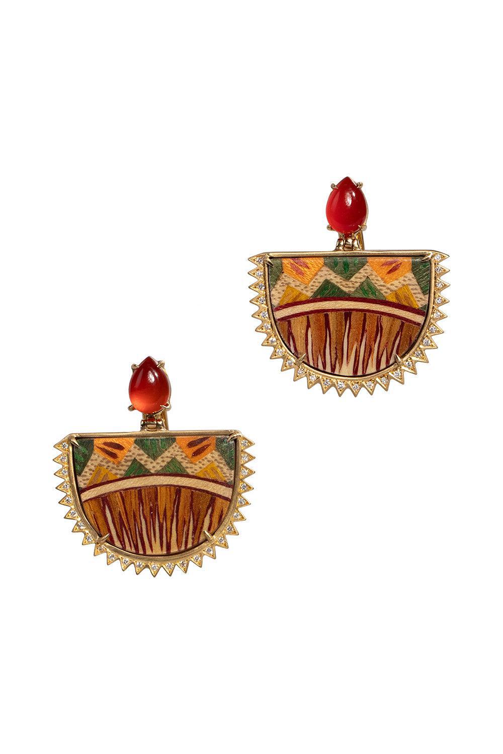 Marquetry Tibetan Rose Earrings-YELLOW GOLD-JEWELRYFINE JEWELEARRING-SILVIA FURMANOVICH