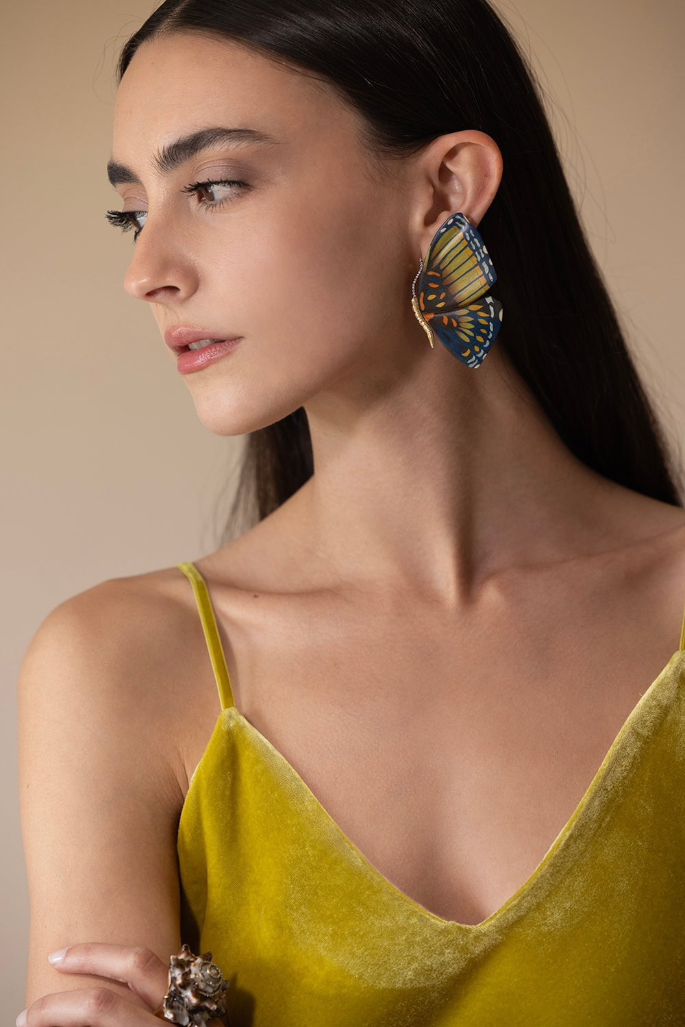 SILVIA FURMANOVICH-Multicolor Marquetry Butterfly Earrings-YELLOW GOLD