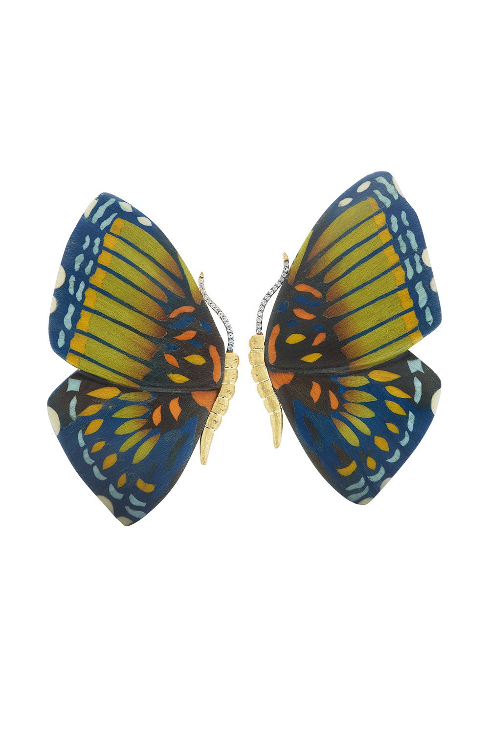 SILVIA FURMANOVICH-Multicolor Marquetry Butterfly Earrings-YELLOW GOLD