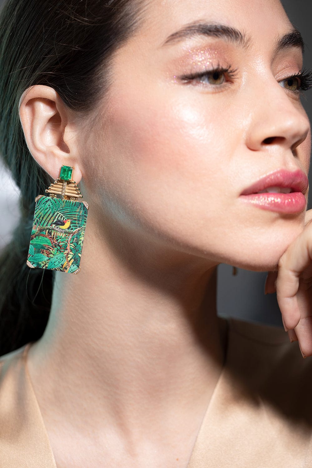 SILVIA FURMANOVICH-Muzo Miniature Painting Earrings-YELLOW GOLD