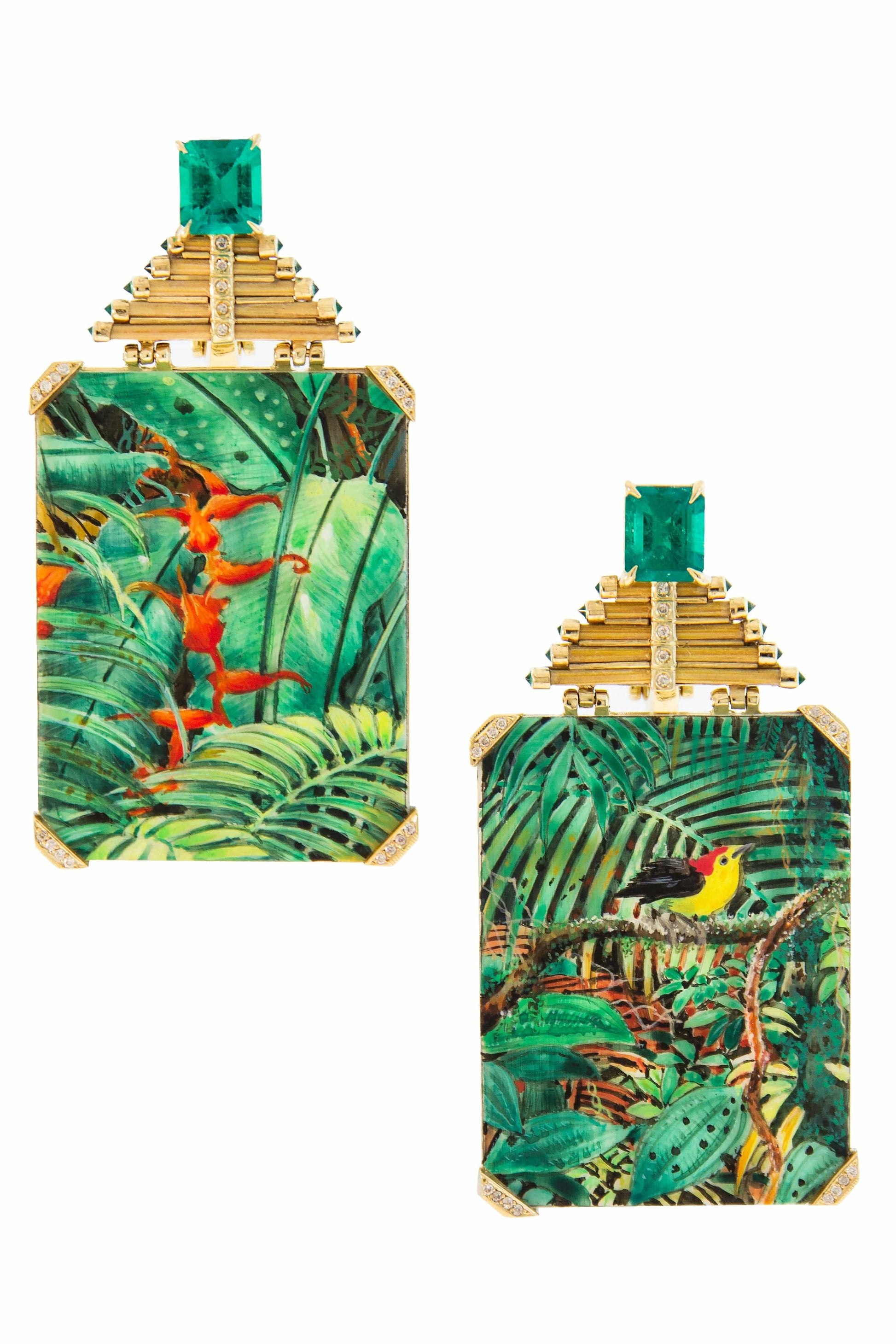 SILVIA FURMANOVICH-Muzo Miniature Painting Earrings-YELLOW GOLD