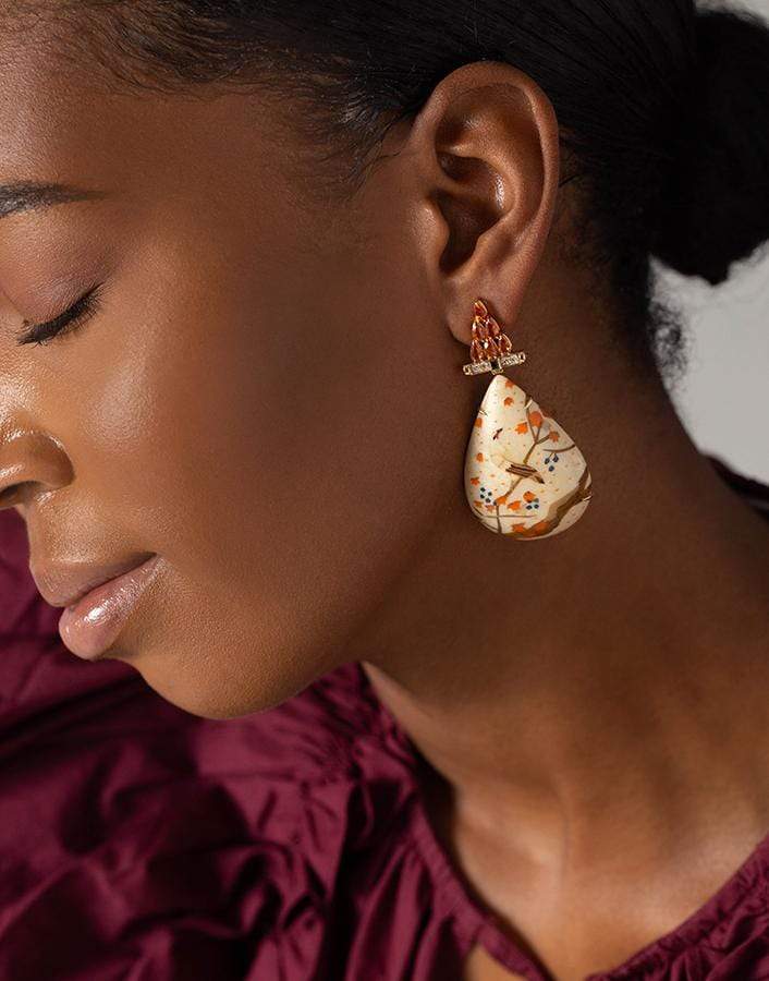 SILVIA FURMANOVICH-Orange Sapphire Marquetry Bird Earrings-YELLOW GOLD