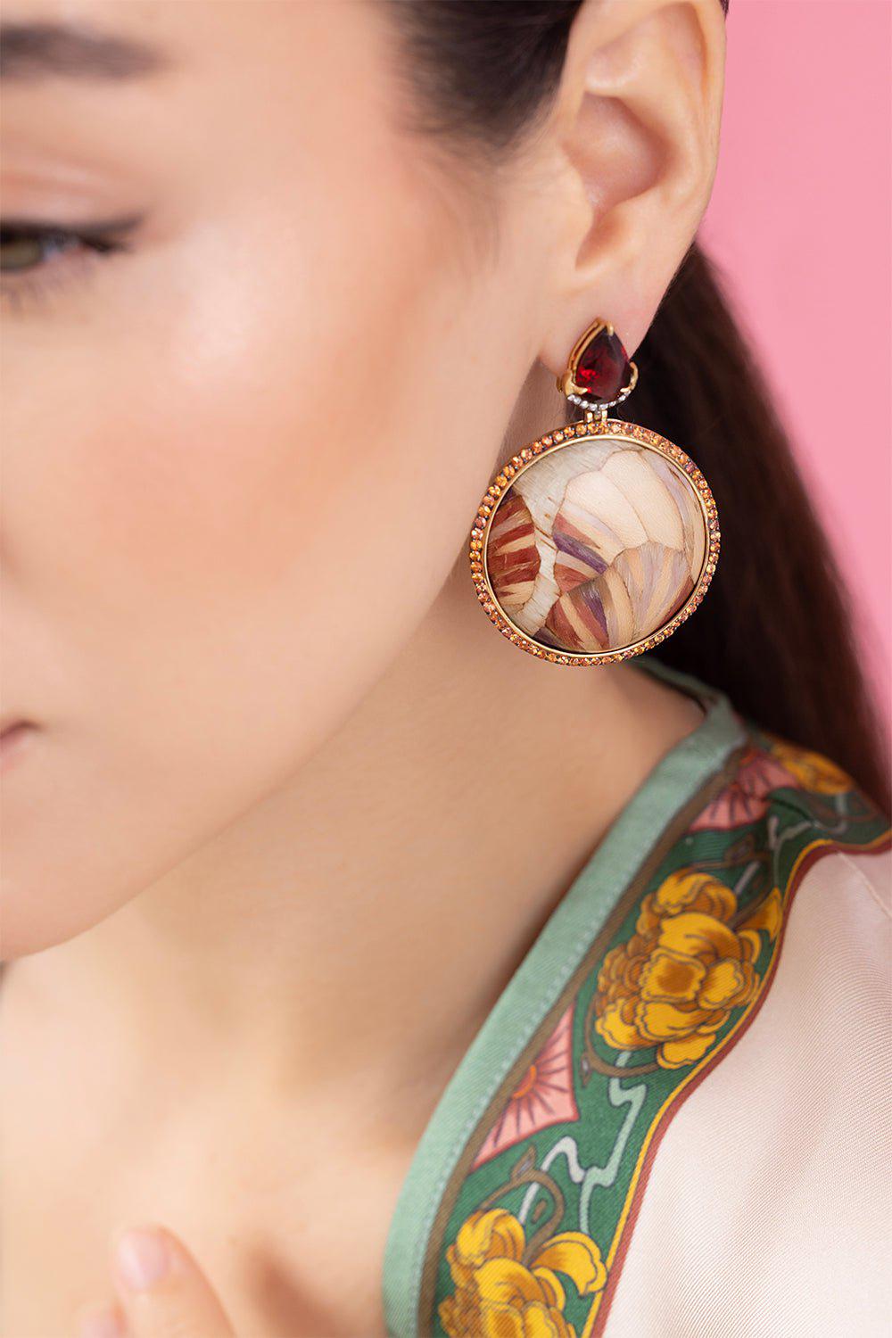 SILVIA FURMANOVICH-Orange Sapphire Marquetry Earrings-YELLOW GOLD