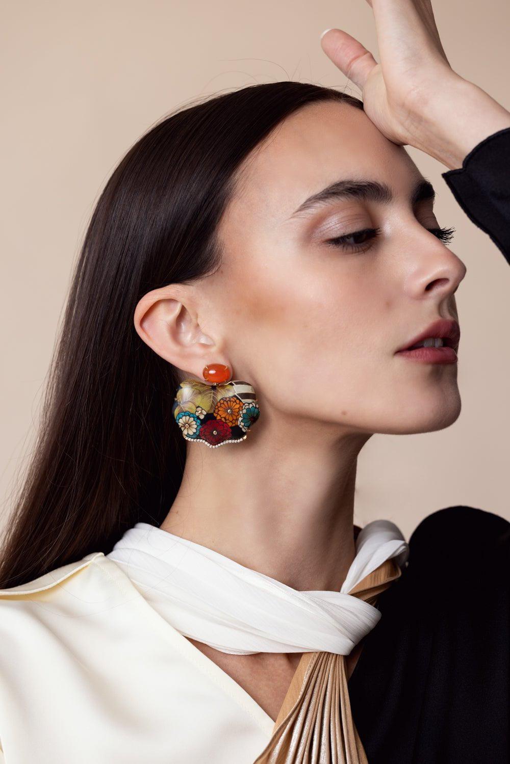 SILVIA FURMANOVICH-Orange Sapphire Marquetry Earrings-YELLOW GOLD