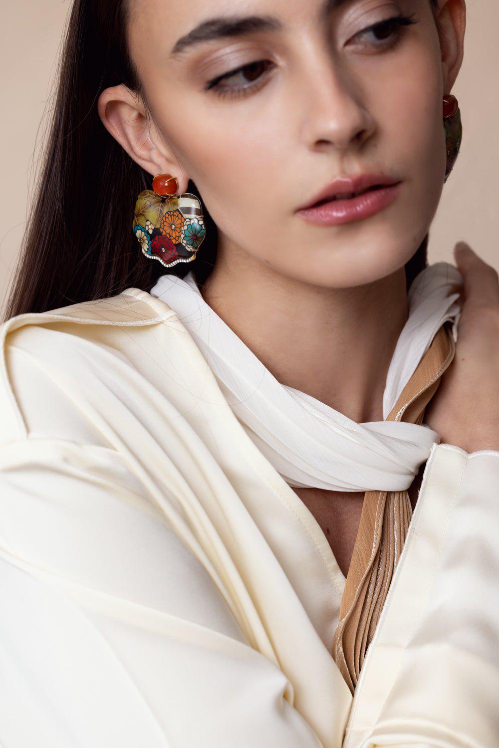 SILVIA FURMANOVICH-Orange Sapphire Marquetry Earrings-YELLOW GOLD