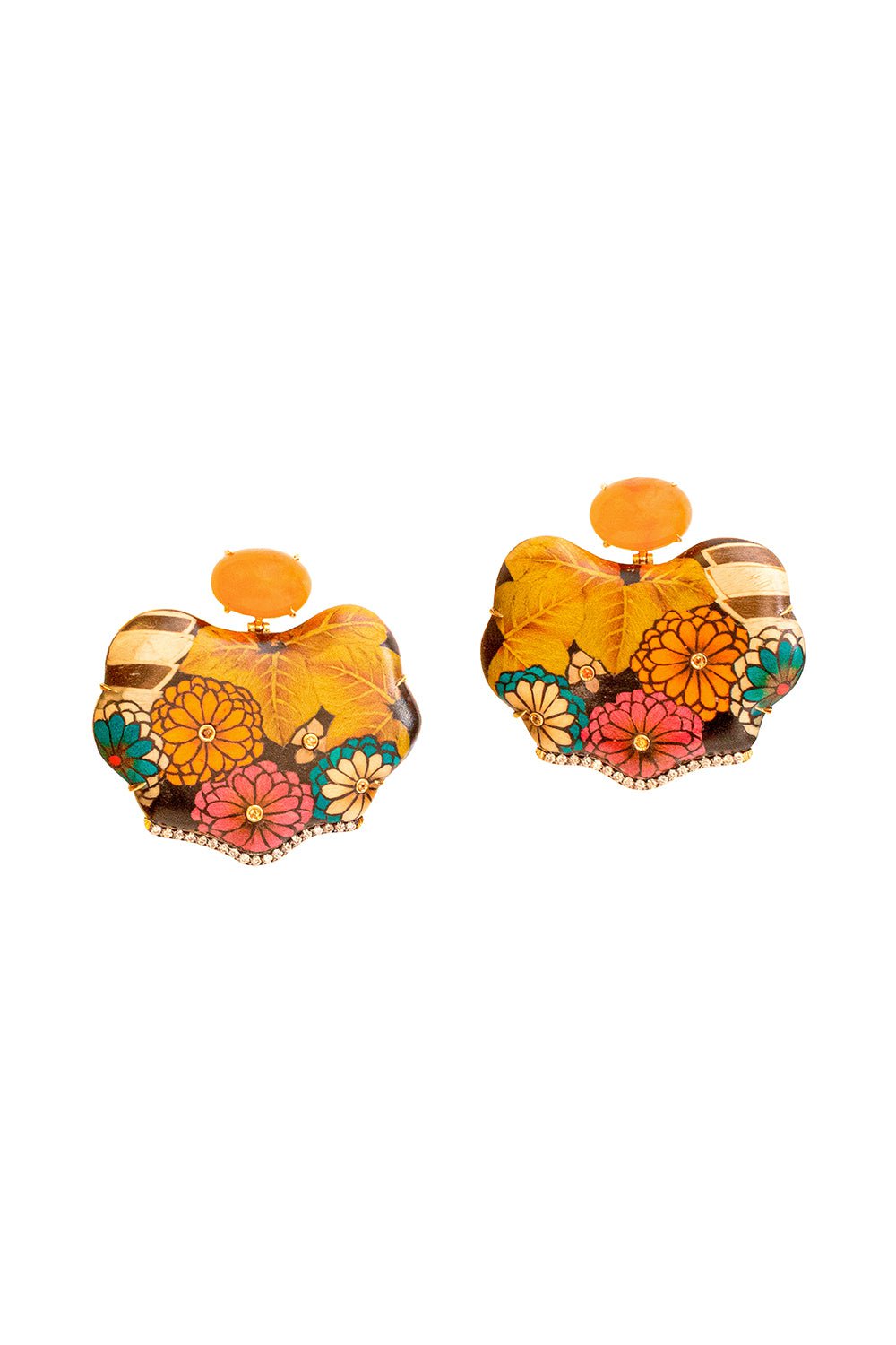 SILVIA FURMANOVICH-Orange Sapphire Marquetry Earrings-YELLOW GOLD