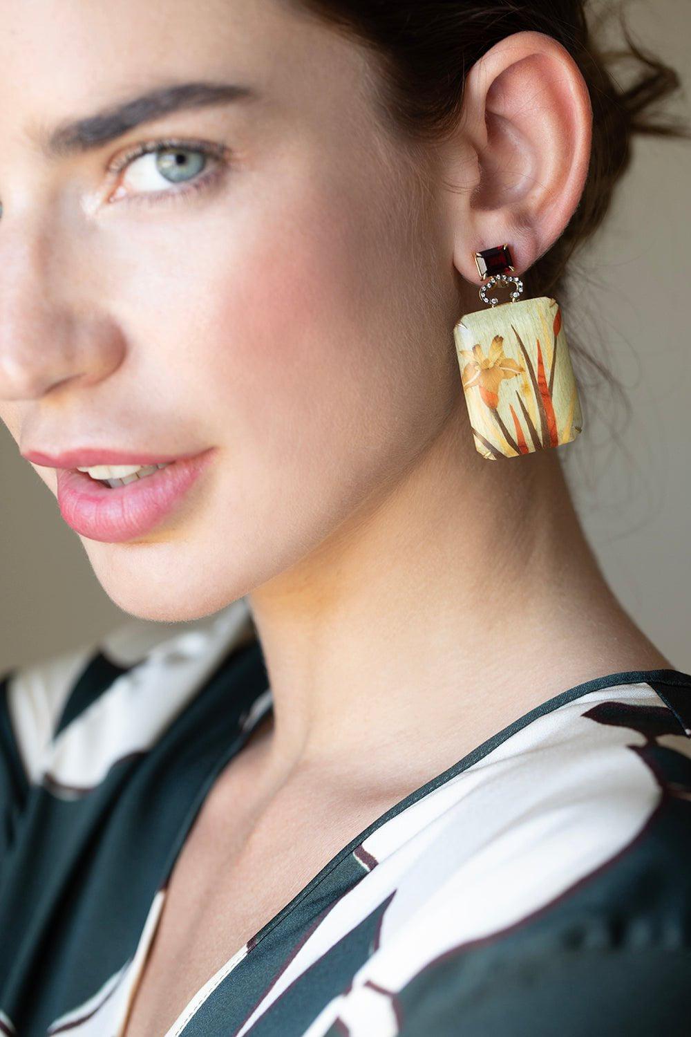 SILVIA FURMANOVICH-Orchid Marquetry Earrings-YELLOW GOLD