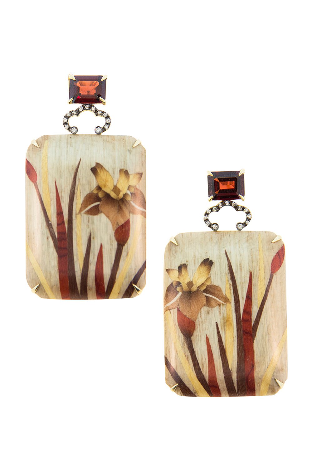 SILVIA FURMANOVICH-Orchid Marquetry Earrings-YELLOW GOLD