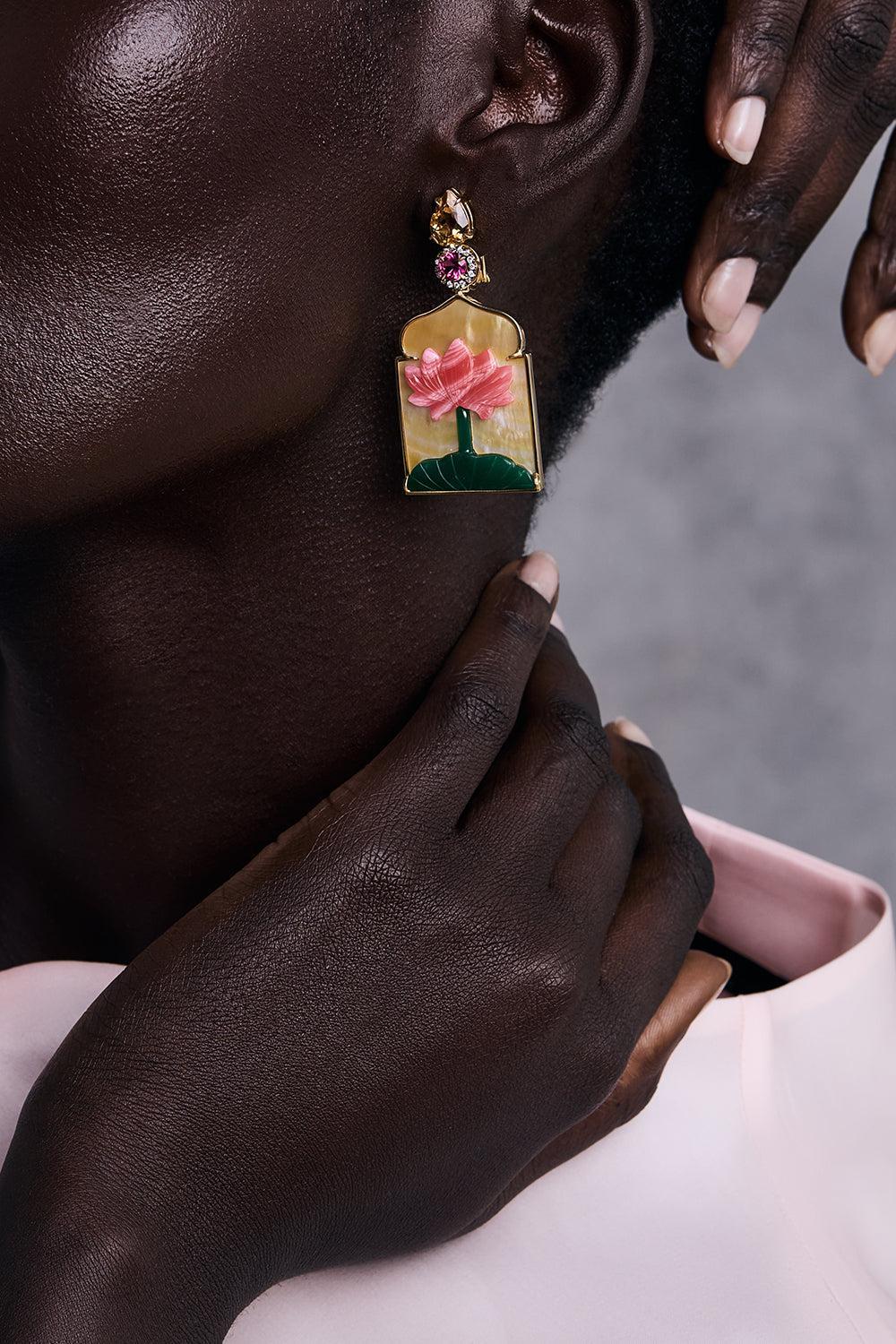 Pearl Aventurine Window Earrings