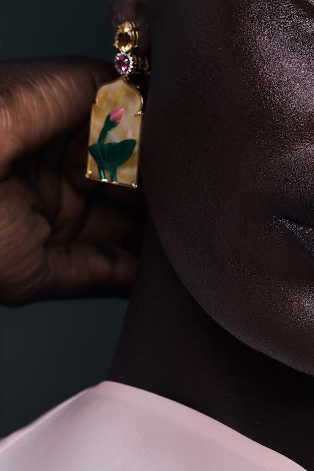 Pearl Aventurine Window Earrings