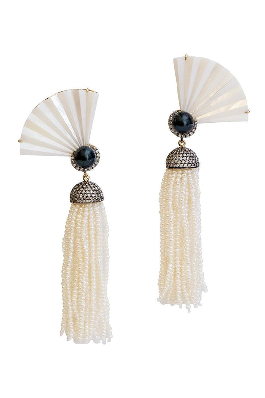 Pearl Diamond Fan Earrings-YELLOW GOLD-JEWELRYFINE JEWELEARRING-SILVIA FURMANOVICH
