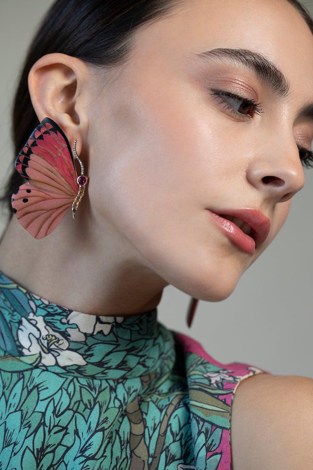 SILVIA FURMANOVICH-Pink Butterfly Earrings-YELLOW GOLD
