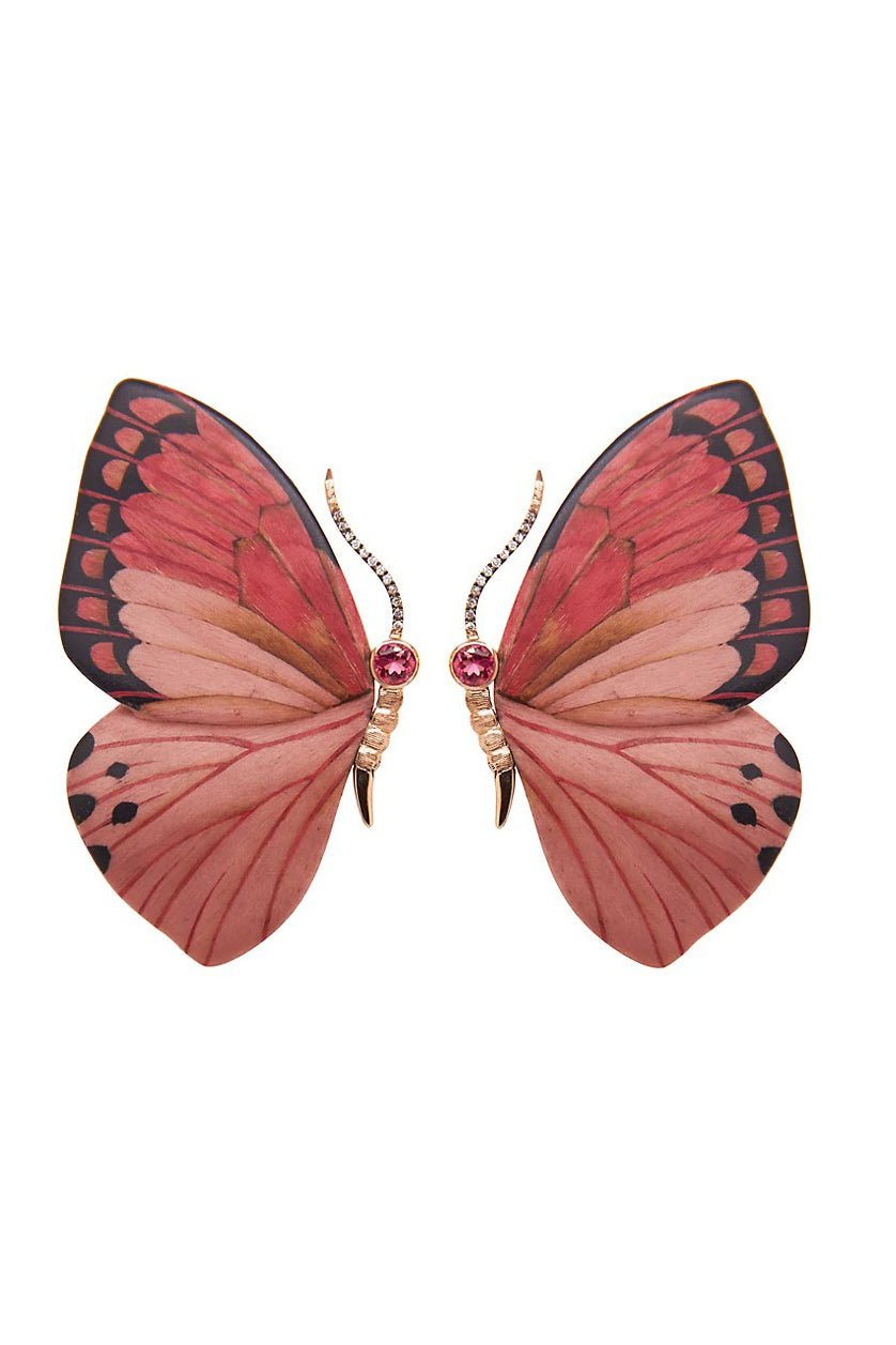 SILVIA FURMANOVICH-Pink Butterfly Earrings-YELLOW GOLD