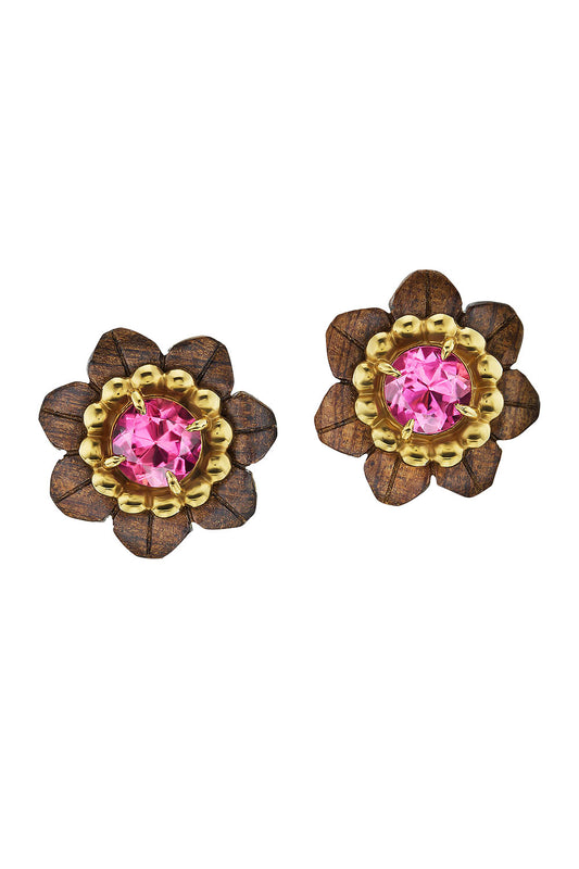 Pink Tourmaline Sculptural Boanical Flower Earrings