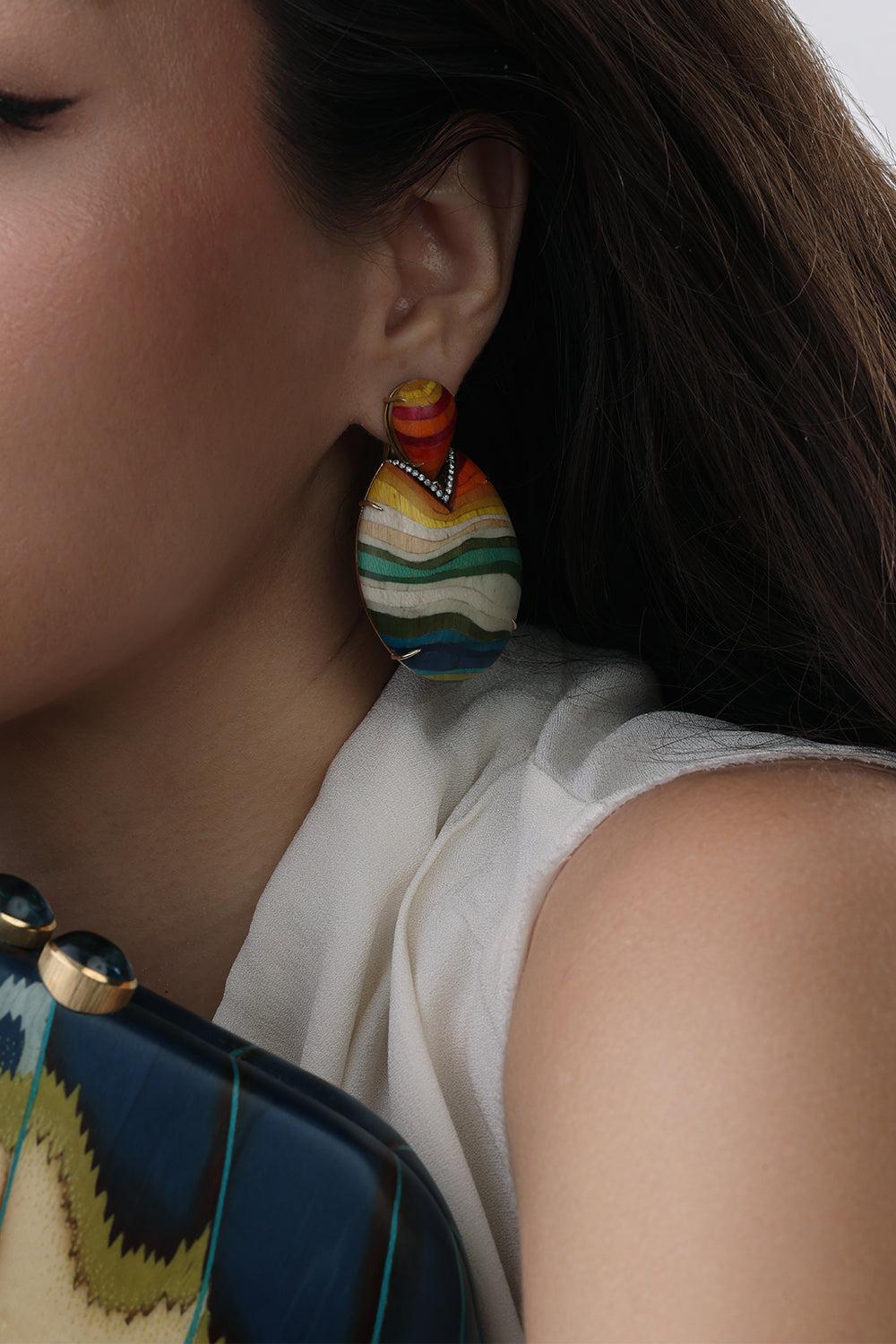 Rainbow Diamond Drop Marquetry Earrings-YELLOW GOLD-JEWELRYFINE JEWELEARRING-SILVIA FURMANOVICH