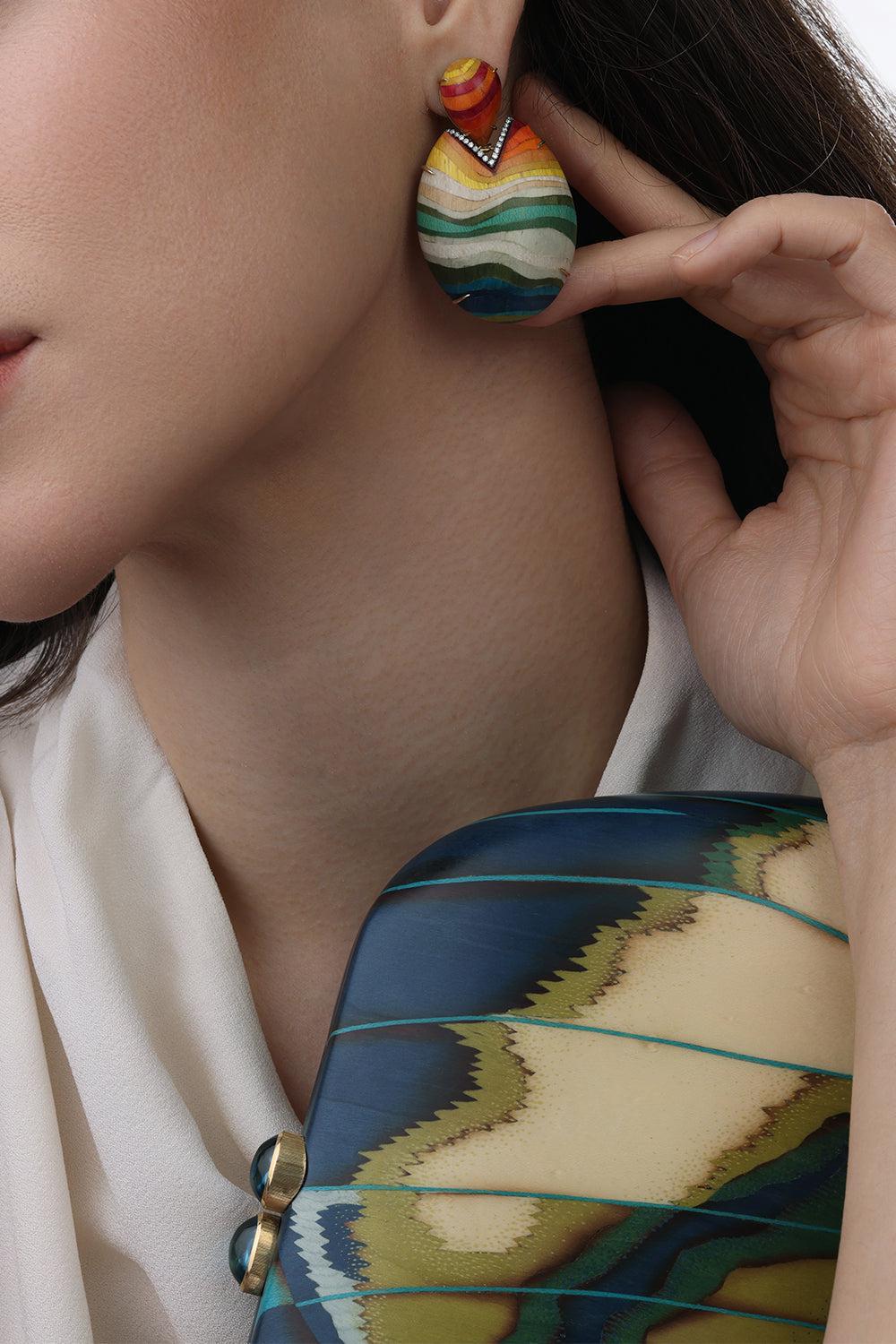 Rainbow Diamond Drop Marquetry Earrings-YELLOW GOLD-JEWELRYFINE JEWELEARRING-SILVIA FURMANOVICH