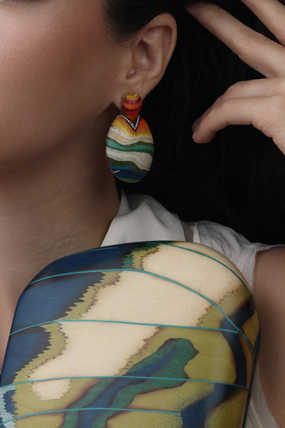 Rainbow Diamond Drop Marquetry Earrings-YELLOW GOLD-JEWELRYFINE JEWELEARRING-SILVIA FURMANOVICH