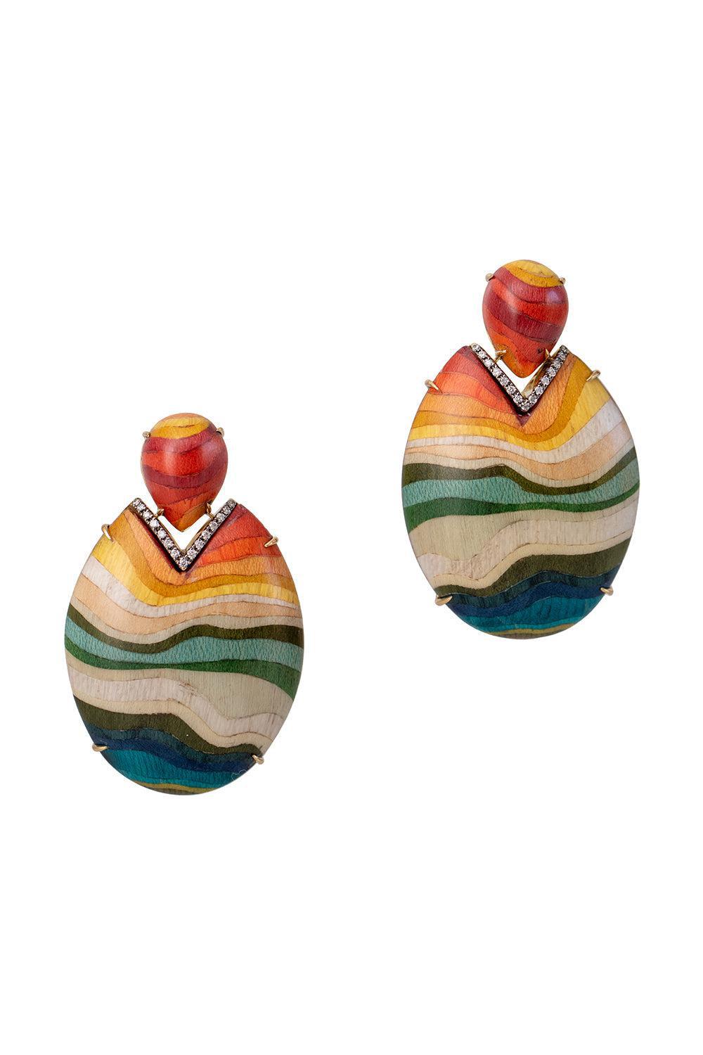 Rainbow Diamond Drop Marquetry Earrings-YELLOW GOLD-JEWELRYFINE JEWELEARRING-SILVIA FURMANOVICH