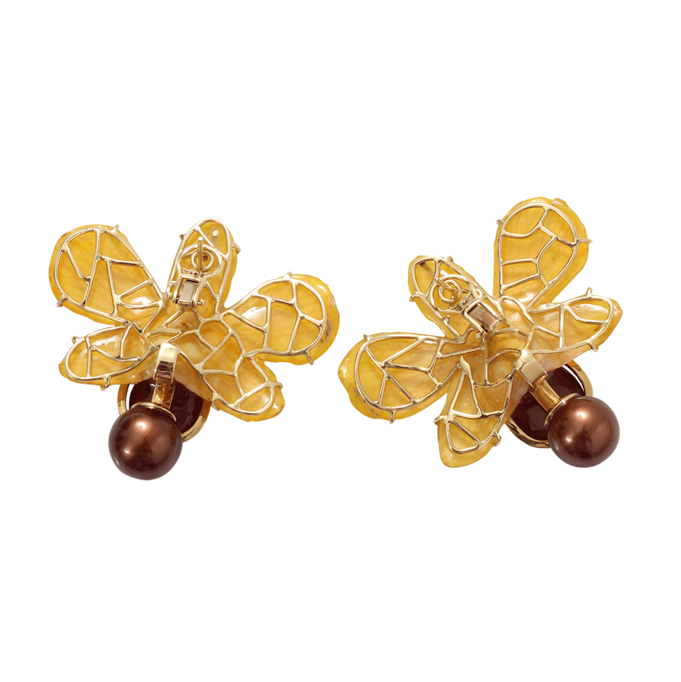 SILVIA FURMANOVICH-Resin Orchid Petal And Pearl Earrings-YELLOW GOLD