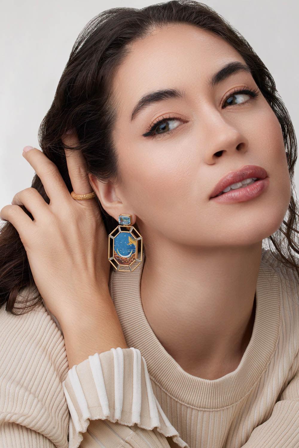 Saturn Sky Marquetry Earrings-YELLOW GOLD-JEWELRYFINE JEWELEARRING-SILVIA FURMANOVICH