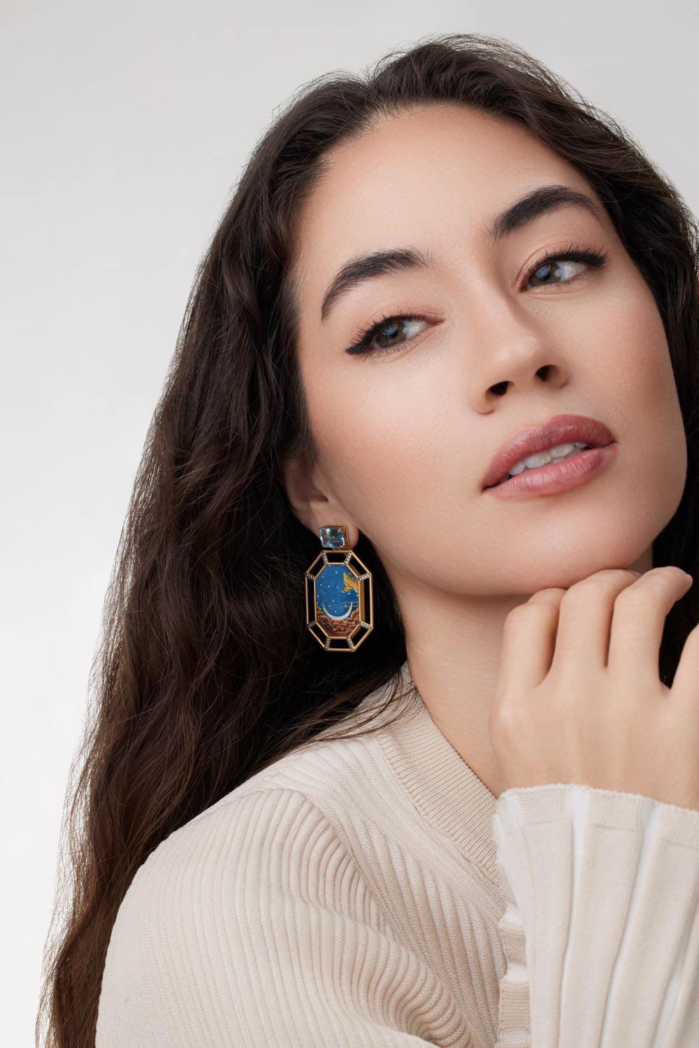 Saturn Sky Marquetry Earrings-YELLOW GOLD-JEWELRYFINE JEWELEARRING-SILVIA FURMANOVICH