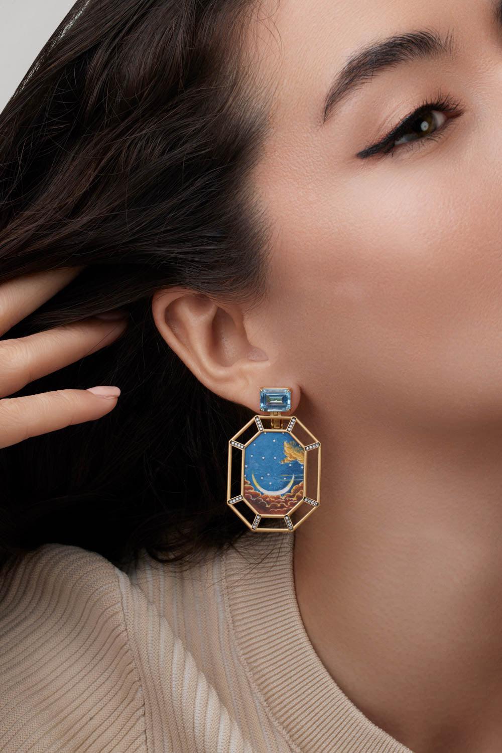 Saturn Sky Marquetry Earrings-YELLOW GOLD-JEWELRYFINE JEWELEARRING-SILVIA FURMANOVICH